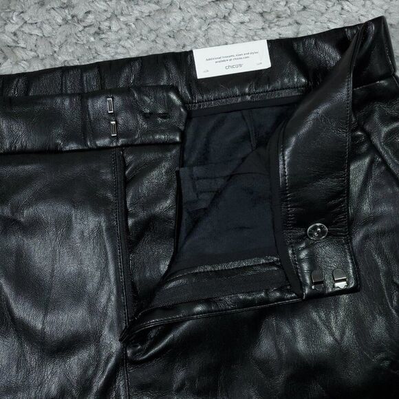Chico's Faux Leather Cutwork Hem Trousers Wide Leg Ankle Pants Black Size 16 - Picture 5 of 12